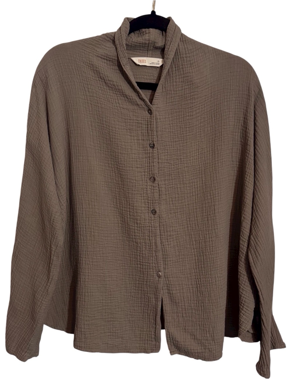 Tkees SZ 3 Large Brown The Poplin Blouse Top Gauze Button Up Casual Beach Cotton